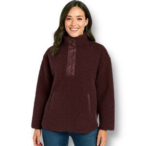 Athleta L Sherpa Sweatshirt Spiced Red Wine Snap Fleece Pullover Outdoor Cabin